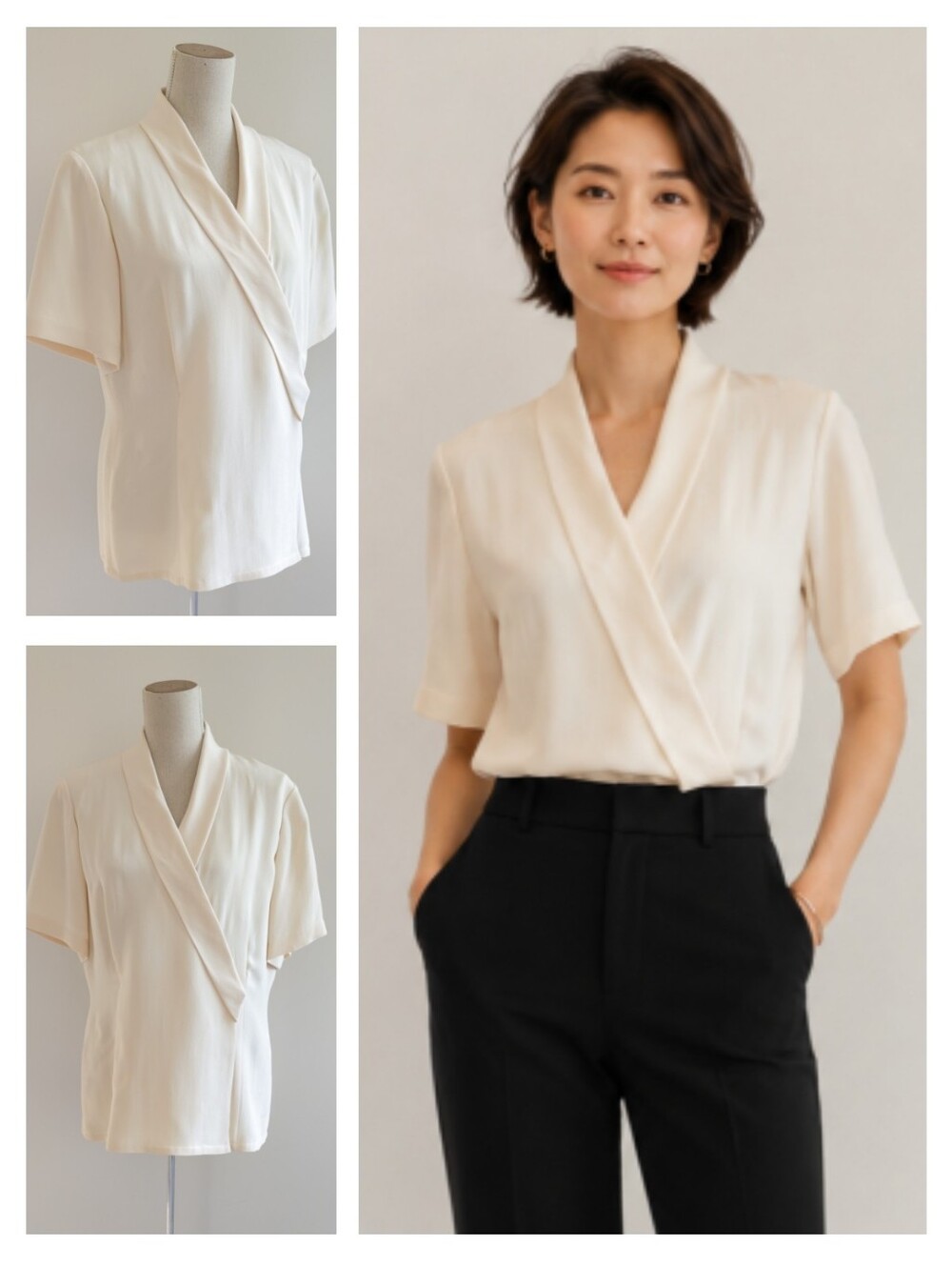 Vintage Dana Buchman Ivory Silk Wrap Short Sleeve Blouse